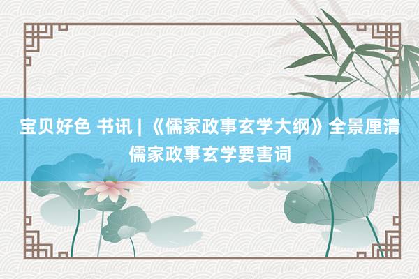 宝贝好色 书讯 | 《儒家政事玄学大纲》全景厘清儒家政事玄学要害词